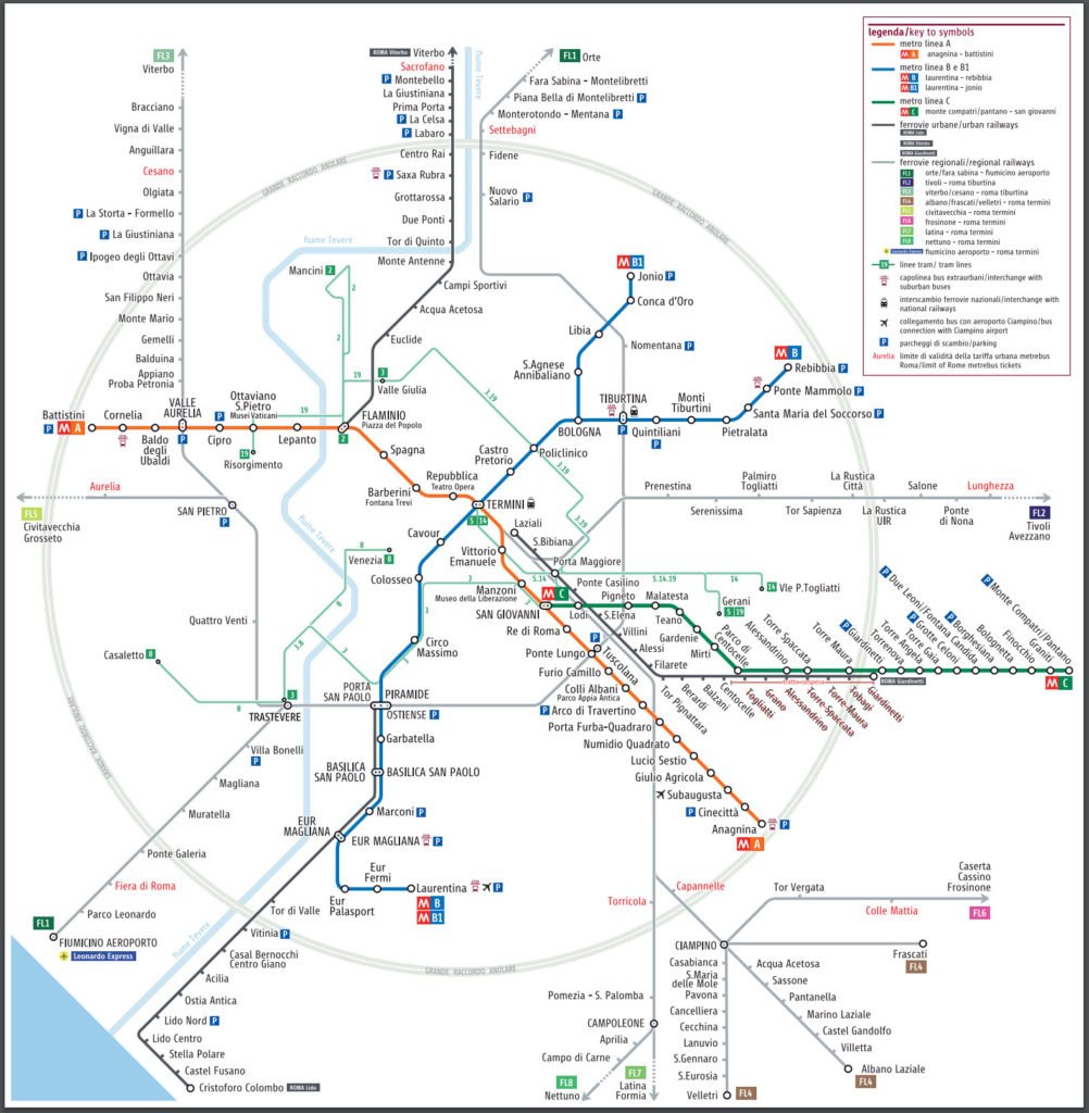 Rome full public transport map extent of ATAC ticket validity - Rome Vacation Tips